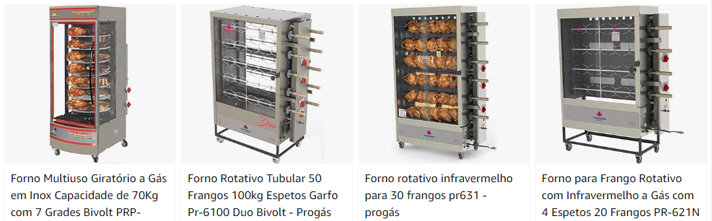 forno para frango rotativo ou giratorio